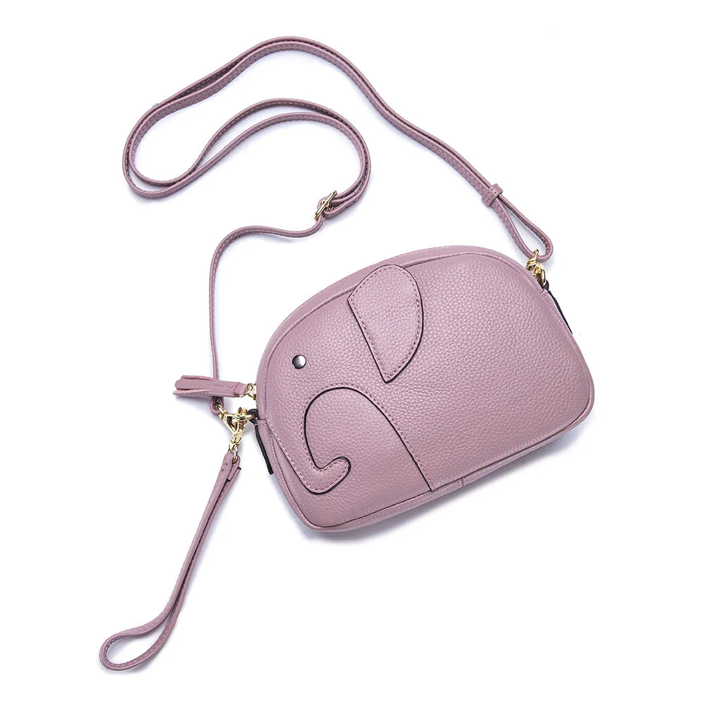 Women's Leather Messenger Bag Small Square Shoulder Bag Elephant Design