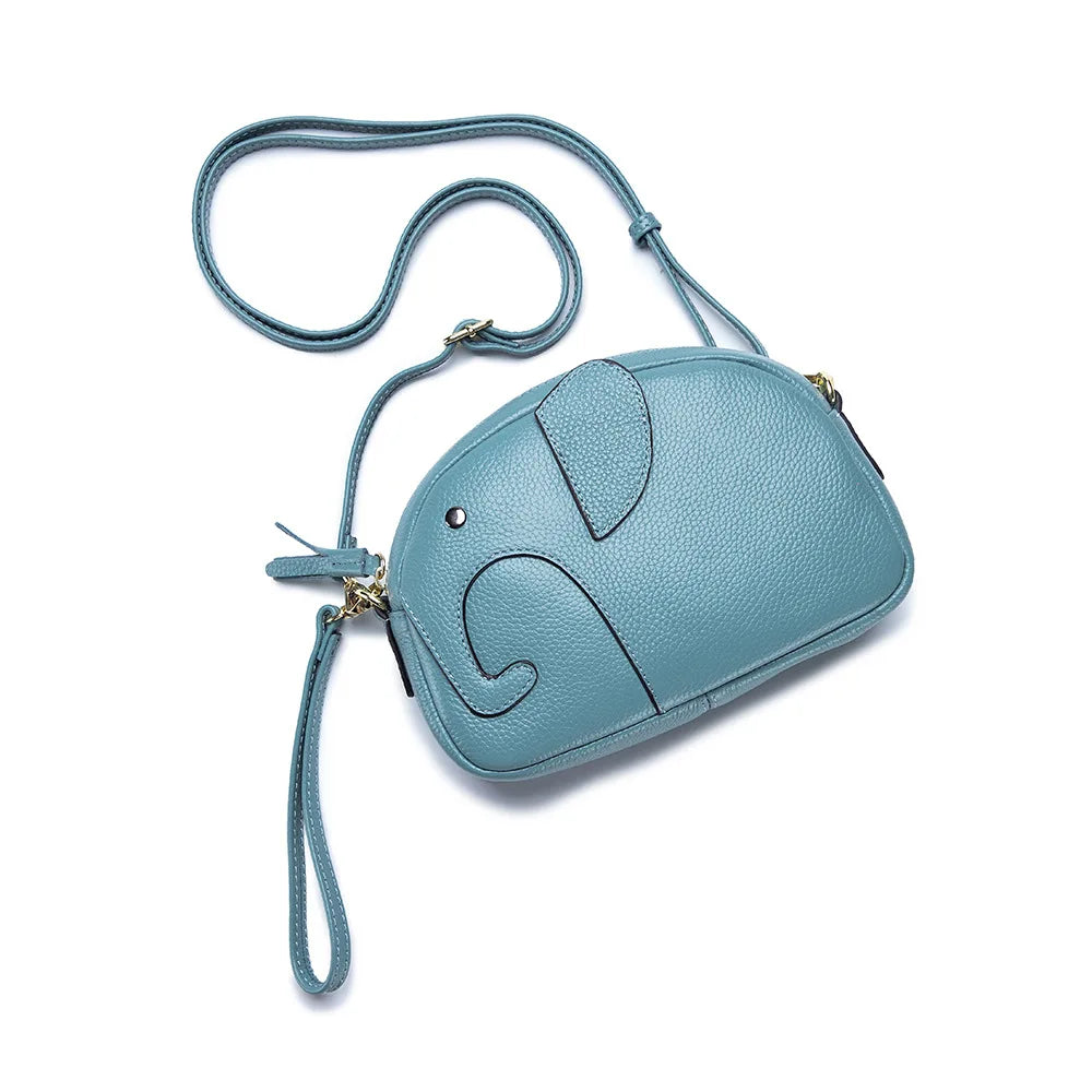 Women's Leather Messenger Bag Small Square Shoulder Bag Elephant Design