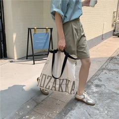 Women AK Letter Canvas Shopping Bag Eco Handbag Tote Reusable Grocery Bags