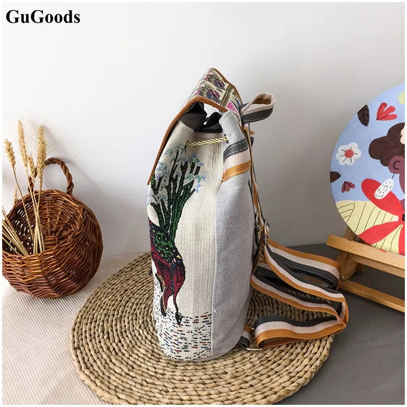 Women Anime Backpack Owl Canvas Shoulder Bag Junior Girls Printed Messenger Bag