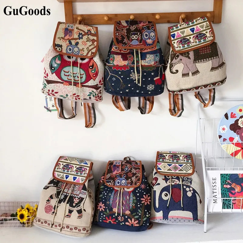 Women Anime Backpack Owl Canvas Shoulder Bag Junior Girls Printed Messenger Bag