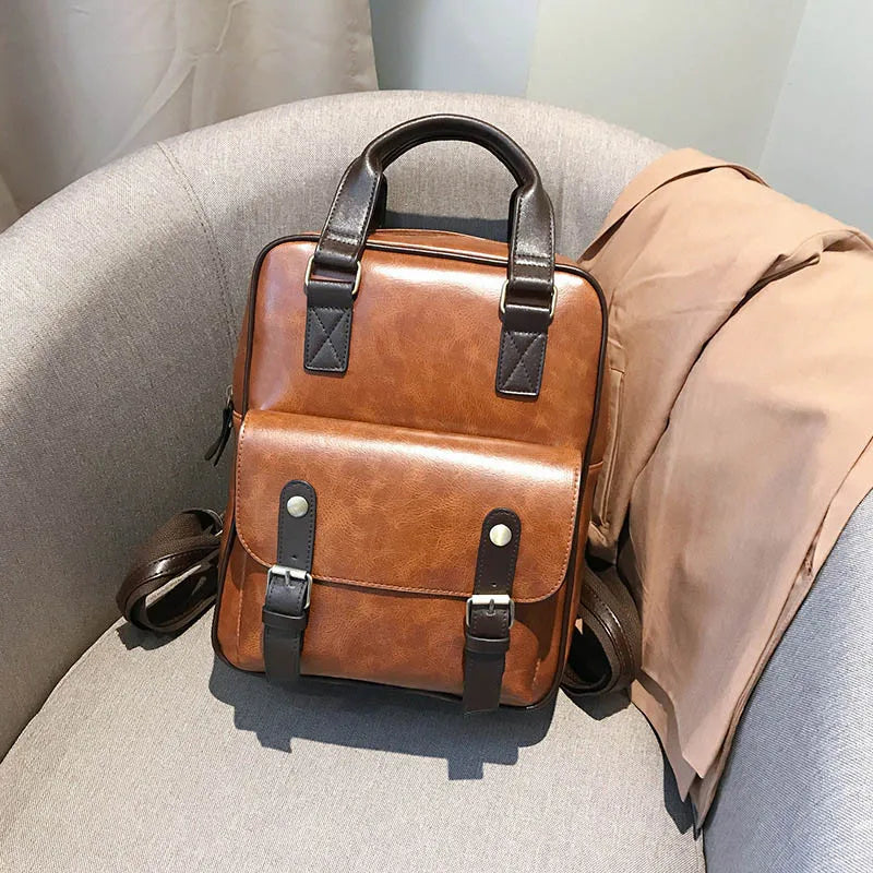 Brown Teenage Girls Anti Theft Backpack Waterproof Vintage Laptop Big Travel Bag