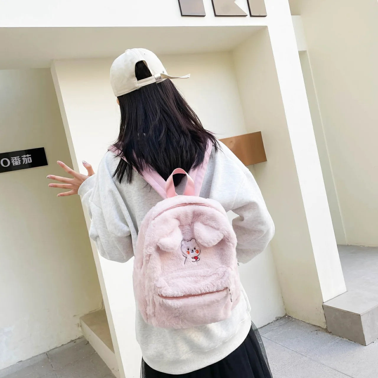 Women Bear Style Plush Backpack Casual Ladies Small Knapsack Mini Rucksacks