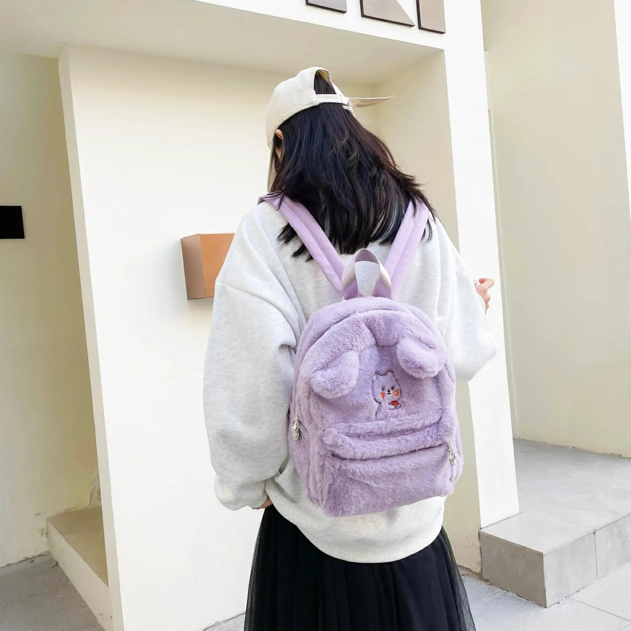 Women Bear Style Plush Backpack Casual Ladies Small Knapsack Mini Rucksacks