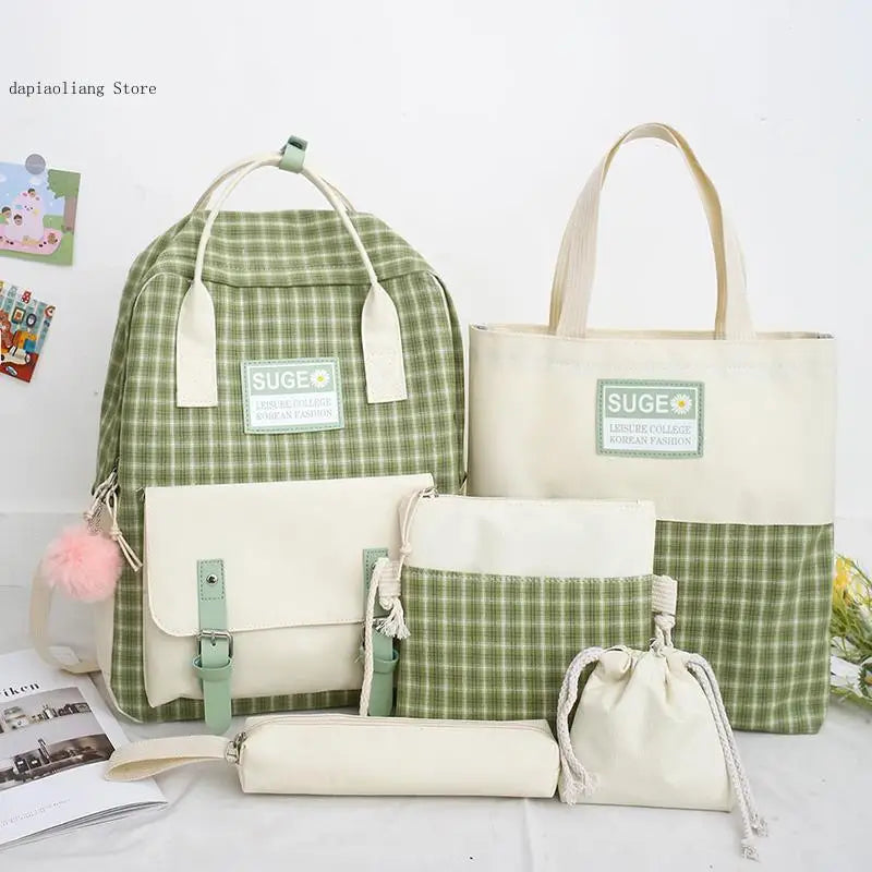 Canvas Student Backpack Set for Teen Girls School Bag Kids
