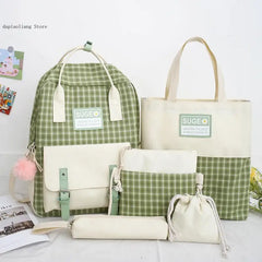 Canvas Student Backpack Set for Teen Girls School Bag Kids