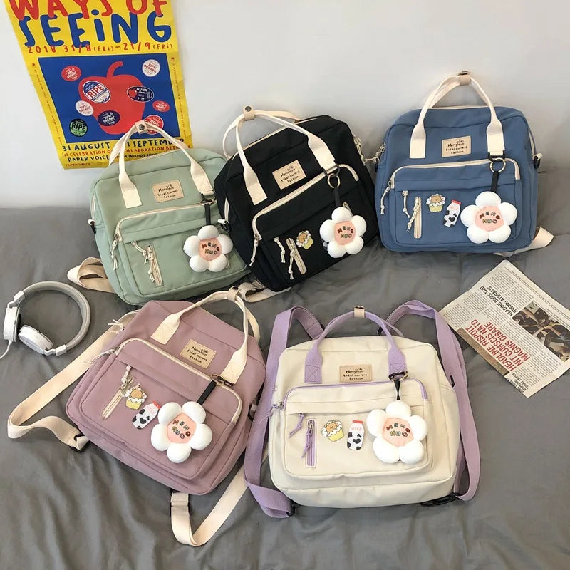 Women Canvas Mini Backpack School Bag Girl Flower Small Badge Backpack