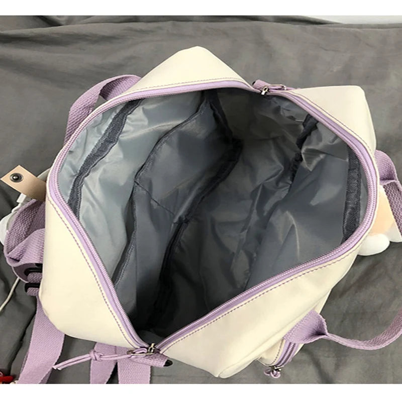 Women Canvas Mini Backpack School Bag Girl Flower Small Badge Backpack