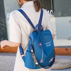 Women Backpack Casual Nylon Flower Embroidered Shoulder School Book Bags
