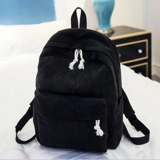 Corduroy School Backpacks For Teenage Girls Striped Rucksack