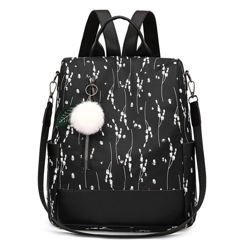 Flower Print Women School Backpack Travel Shoulder Bag