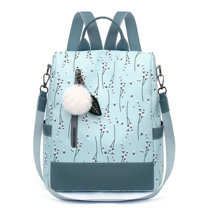 Flower Print Women School Backpack Travel Shoulder Bag