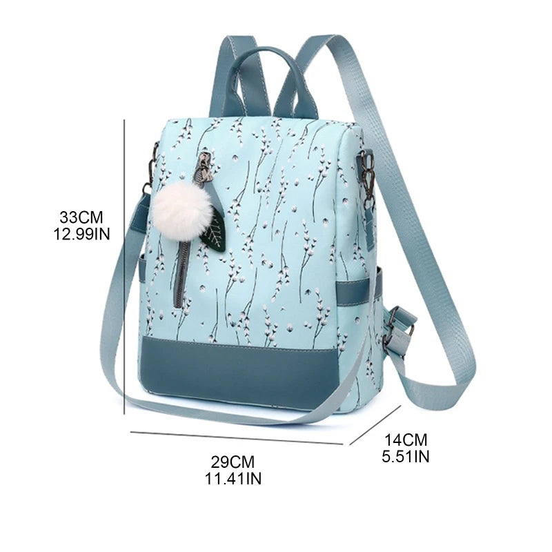 Flower Print Women School Backpack Travel Shoulder Bag