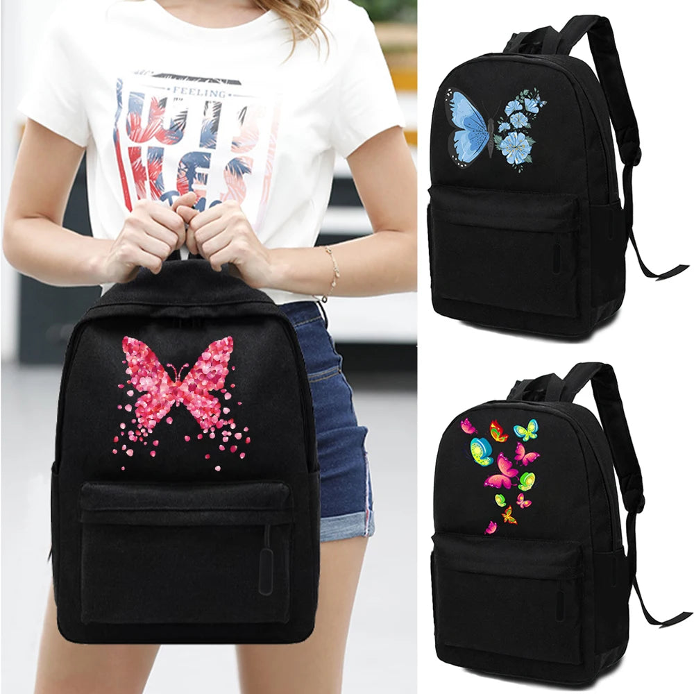 Harajuku Butterfly Print Backpack, Lightweight School Bag