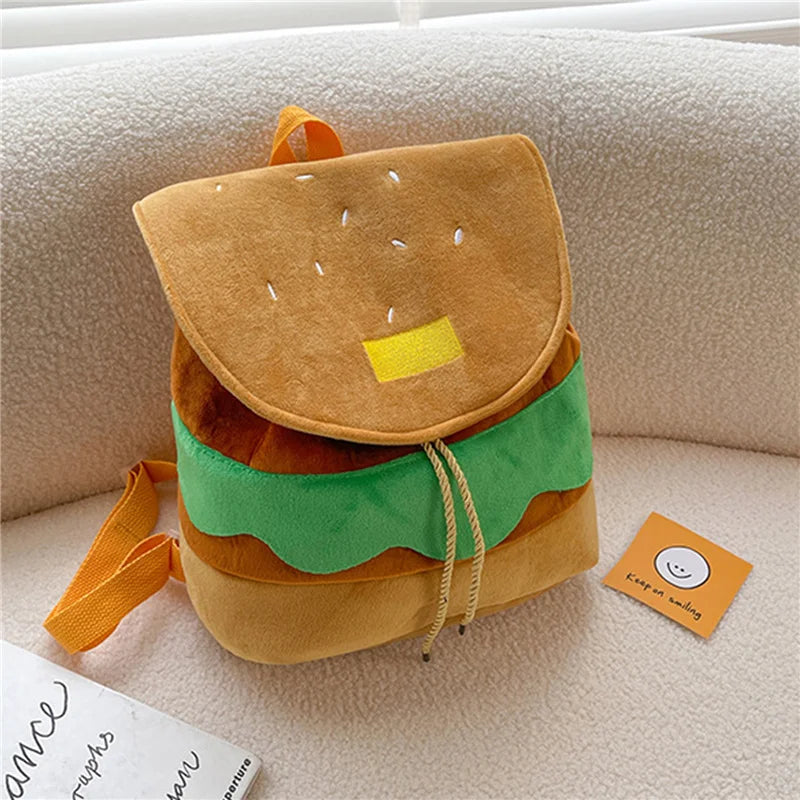 Hamburger Shaped Drawstring Backpack Shoulder Bag Multi-Function Handbag