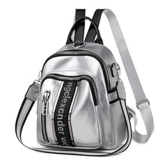Women Backpack Multifunctional PU Leather Small Bagpack Silver