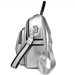 Women Backpack Multifunctional PU Leather Bagpack Silver