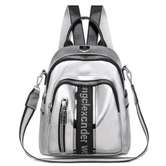 Women Backpack Multifunctional PU Leather Bagpack Silver
