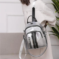 Women Backpack Multifunctional PU Leather Bagpack Silver