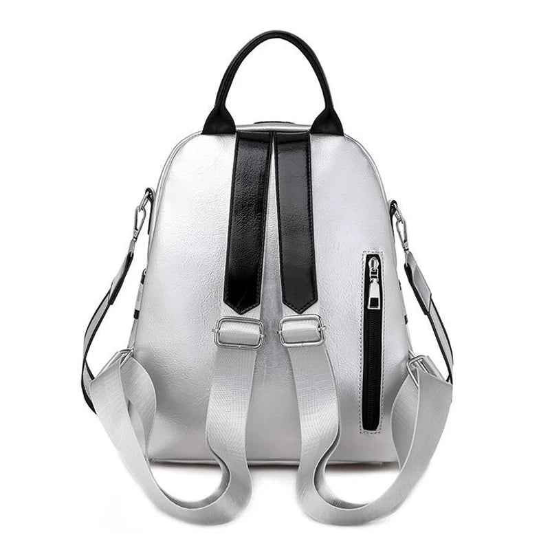 Women Backpack Multifunctional PU Leather Bagpack Silver