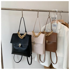 Women Backpack PU Leather Handbag Female Shopper Purse Casual Thick Chain