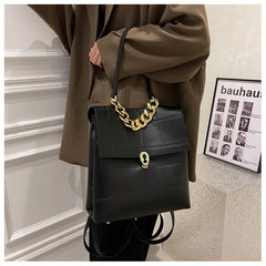 Women Backpack PU Leather Handbag Female Shopper Purse Casual Thick Chain