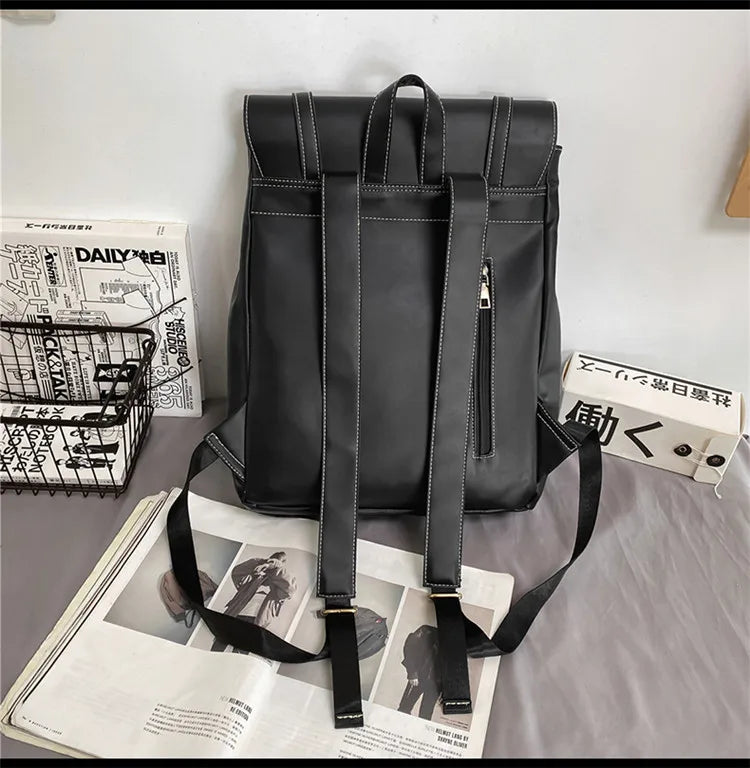 Vintage PU Leather Women Backpack Men Rucksack Large Capacity School Bag