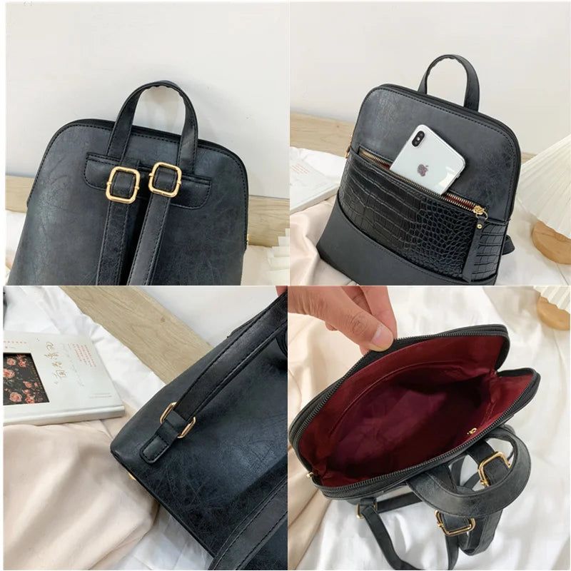 Women Backpack Patchwork Leather Backpacks Softback Bags Name Bag Preppy Style B