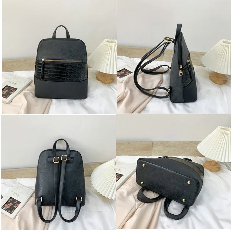 Women Backpack Patchwork Leather Backpacks Softback Bags Name Bag Preppy Style B