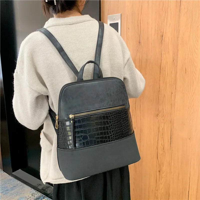 Women Backpack Patchwork Leather Backpacks Softback Bags Name Bag Preppy Style B