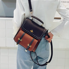 Vintage Leather Women Backpack Little Bee School Bag