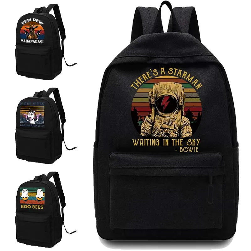 Canvas Laptop Backpack Unisex Backpacks Pew Pattern Printed Sport Bags