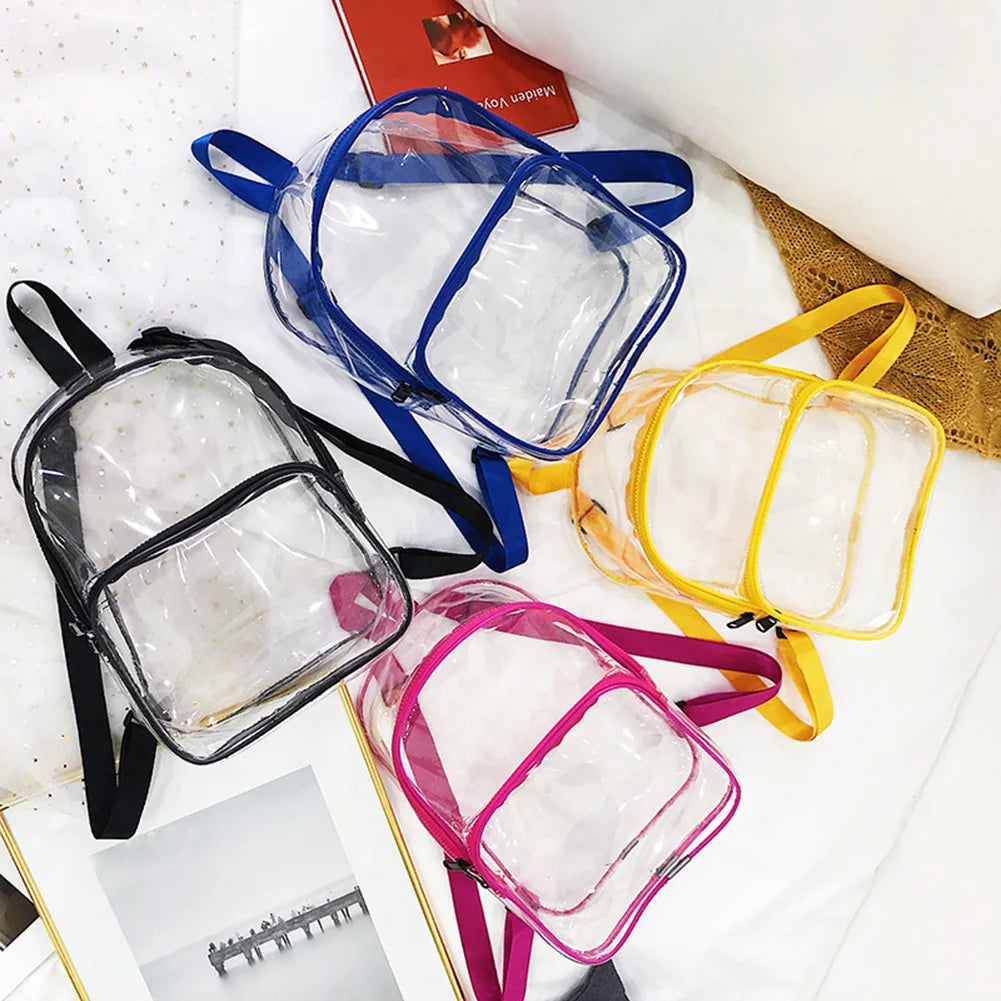 Transparent Women Backpack School Bookbag Multi-pocket Zipper Rucksack
