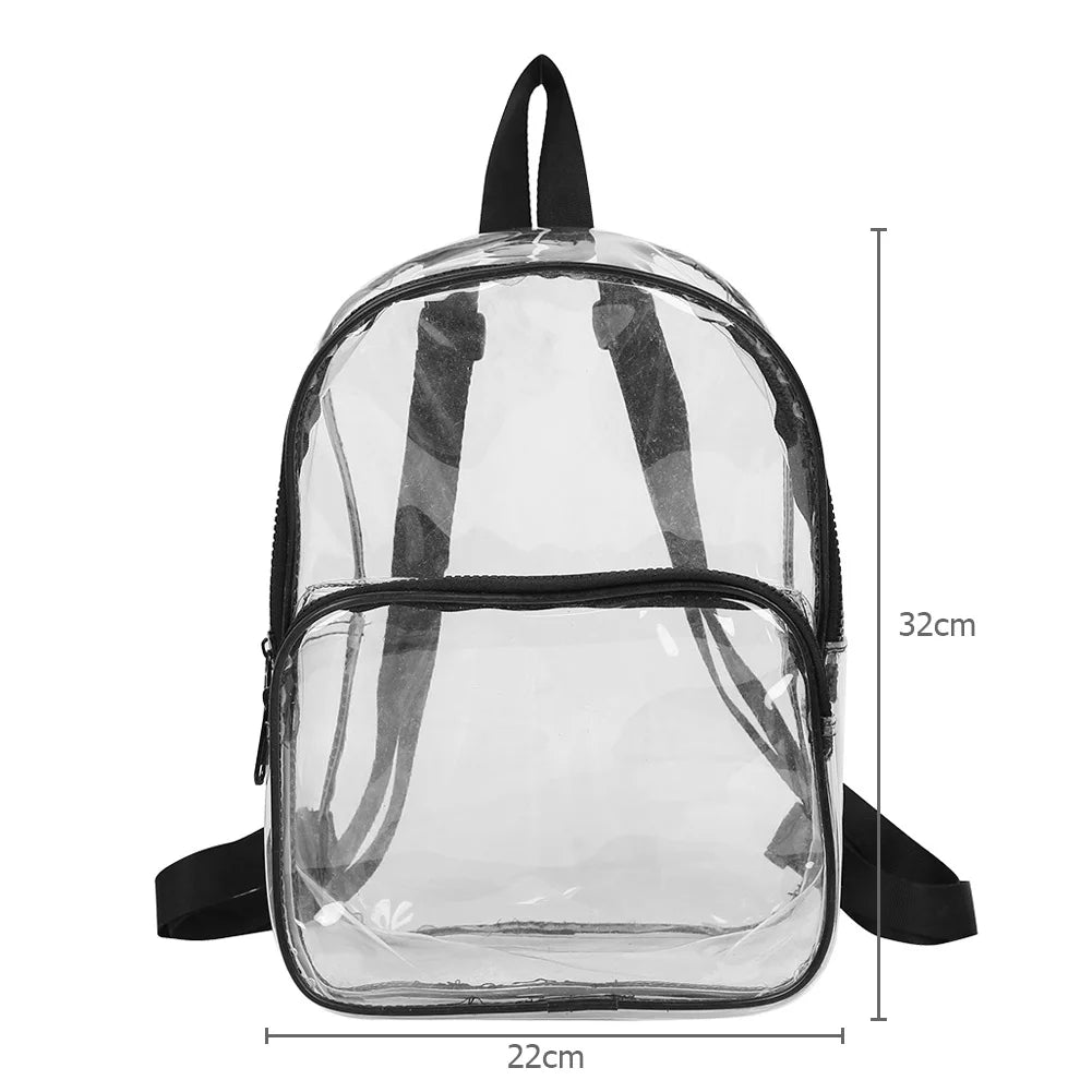 Transparent Women Backpack School Bookbag Multi-pocket Zipper Rucksack