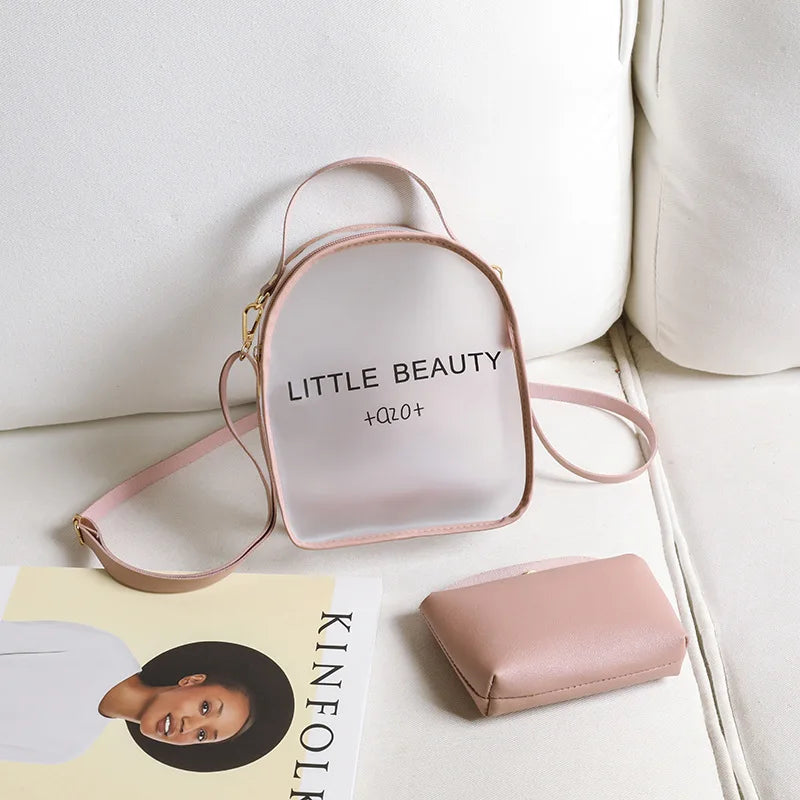 Transparent Waterproof PVC Bag Girls Handbag College Students Travel Backpack