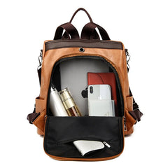 Women Backpack Travel PU Leather Zipper Anti Theft Pack Female Schoolbag
