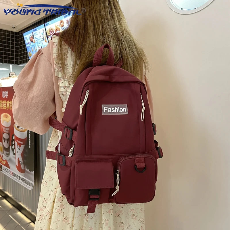 Women Retro Waterproof Canvas Nylon Backpack School Bags