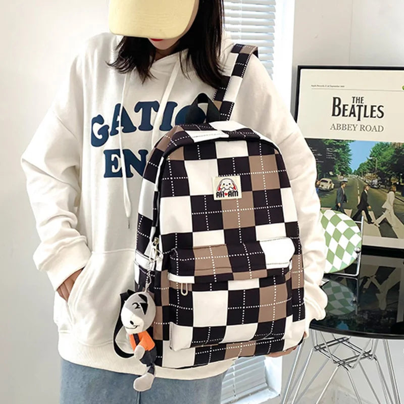 Waterproof Nylon Women Backpack Multi-Pocket Schoolbag