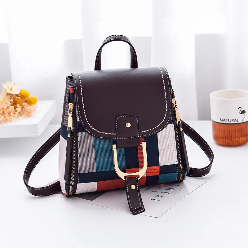Grid Backpack with Gift Women School Bag Travel Purse