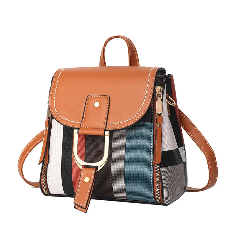 Grid Backpack with Gift Women School Bag Travel Purse