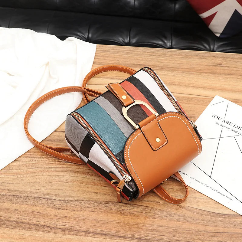 Grid Backpack with Gift Women School Bag Travel Purse