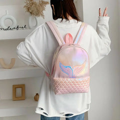 Mermaid Pattern Holographic Backpack Travel PU Leather School Bags