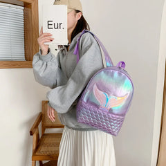 Mermaid Pattern Holographic Backpack Travel PU Leather School Bags