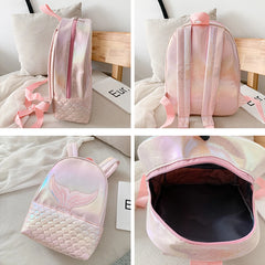 Mermaid Pattern Holographic Backpack Travel PU Leather School Bag