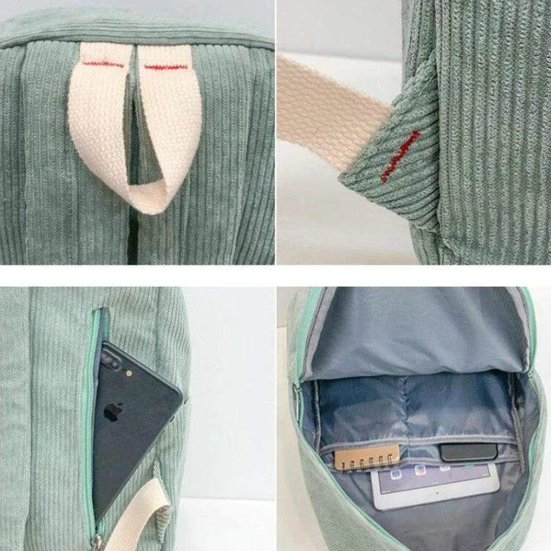 Japanese Harajuku Corduroy Women Backpacks College Style Big Casual