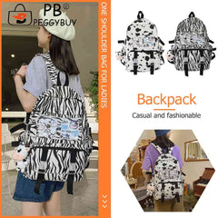 Funny Cow Print Canvas Backpack for Women College Girls