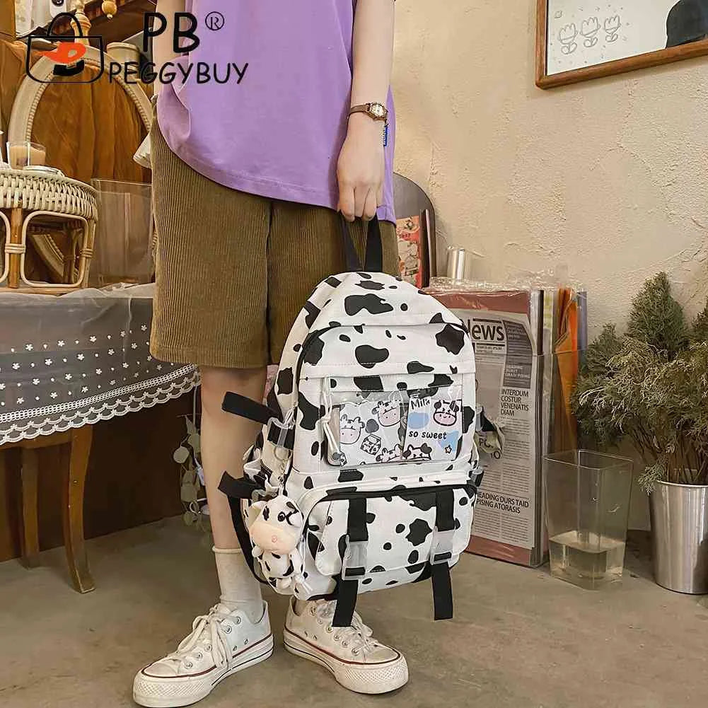 Funny Cow Print Canvas Backpack for Women College Girls