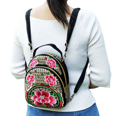 Embroidered Mini Backpack Vintage Flower Travel Shoulder Bag