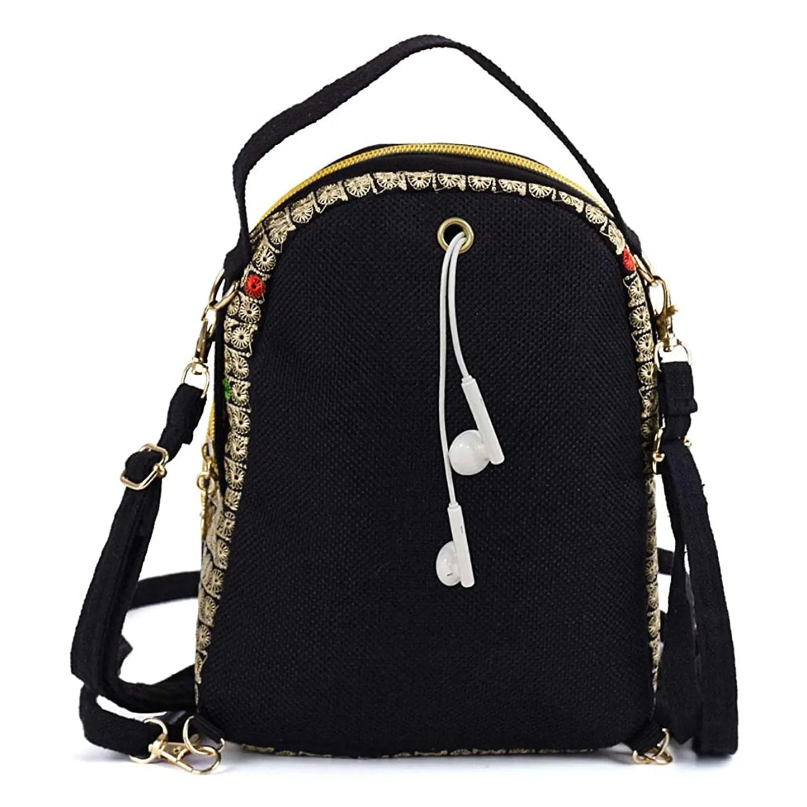 Embroidered Mini Backpack Vintage Flower Travel Shoulder Bag