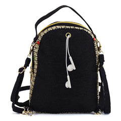 Embroidered Mini Backpack Vintage Flower Travel Shoulder Bag